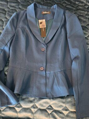 Allegra K Poplin Blazer Jacket Business Casual Career Teal Size S NWT